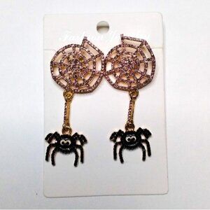 Dvacaman Rhinestone Encrusted Halloween Spider Fashion Earrings